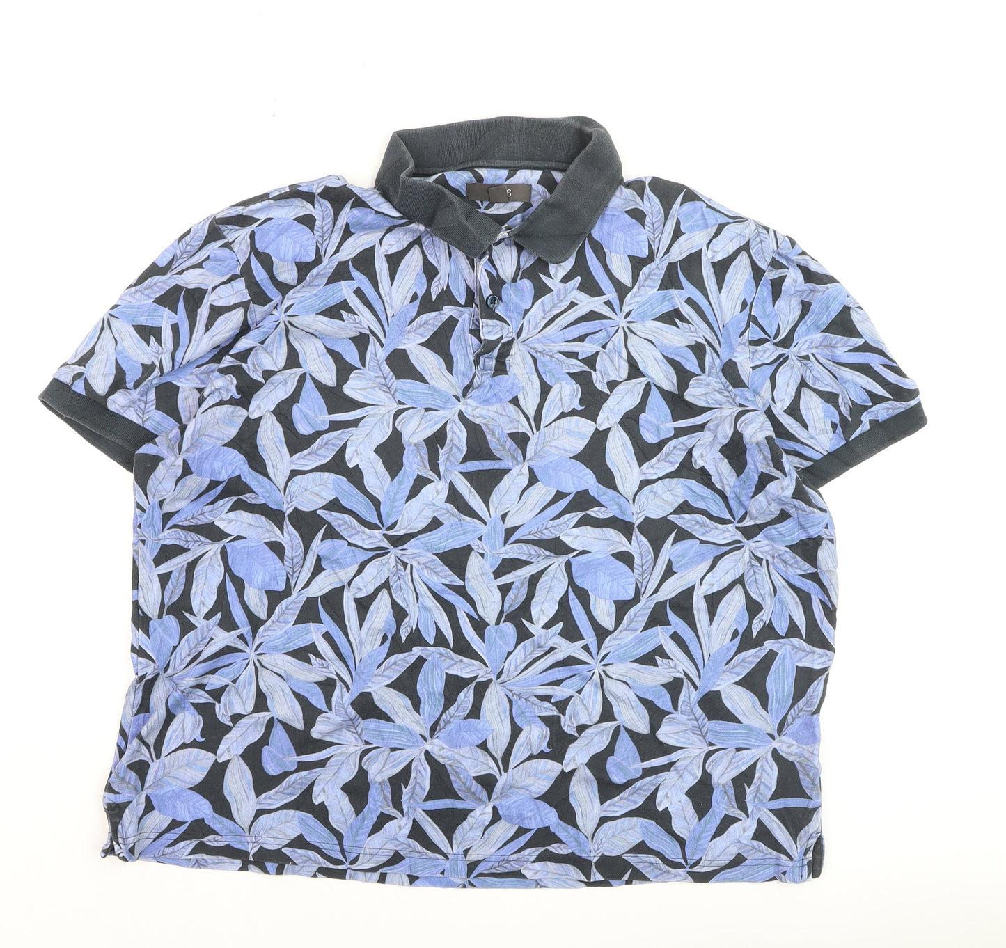 Marks and Spencer Men's Navy Leaf Print Polo Shirt Size L