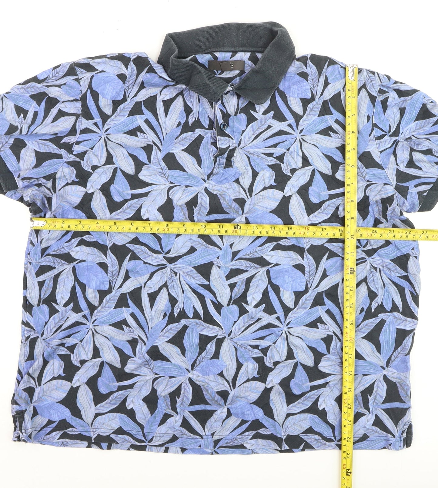 Marks and Spencer Men's Navy Leaf Print Polo Shirt Size L