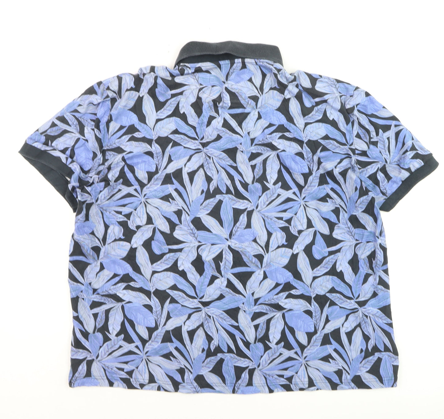Marks and Spencer Men's Navy Leaf Print Polo Shirt Size L