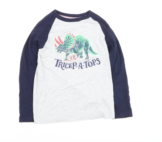 Joules Boys Grey Long Sleeve Dinosaur Tricep-A-Tops Cotton T-Shirt 9-10 Years