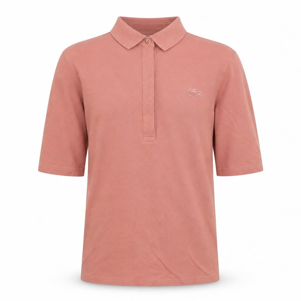 Front view of Lacoste Men’s Slim Fit Pink Cotton Stretch Polo Shirt, size S