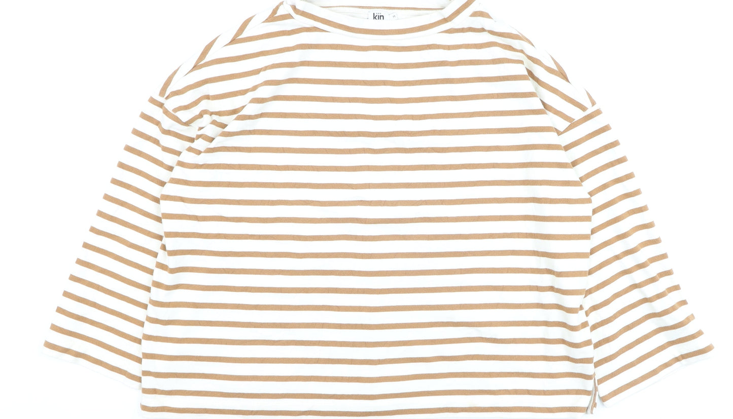 Kin by John Lewis Men's Beige White Striped Cotton Pullover Jumper M