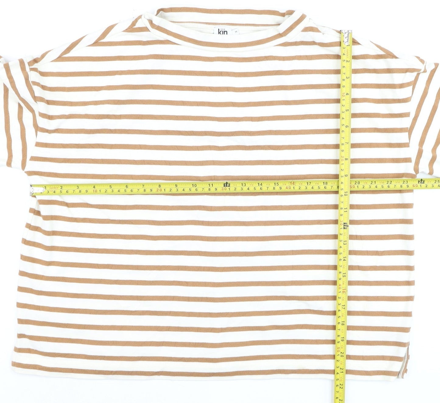 Kin by John Lewis Men's Beige White Striped Cotton Pullover Jumper M