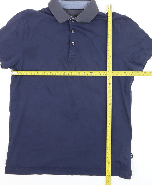 BOSS Mens Blue Slim Fit Cotton Polo Shirt M Short Sleeve Collared