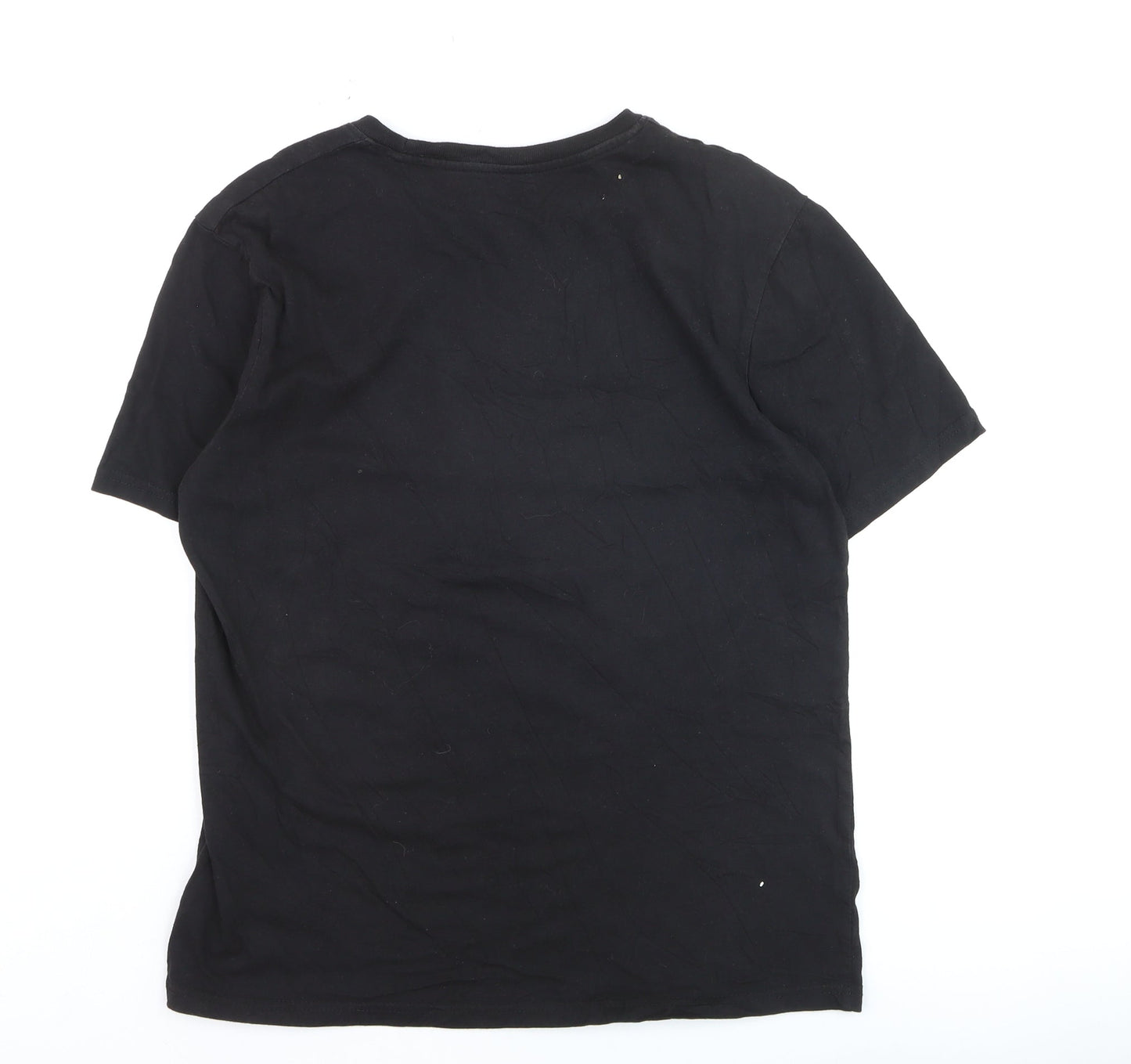 BoohooMAN Men's Black Crew Neck Embroidered Script T-Shirt Size M