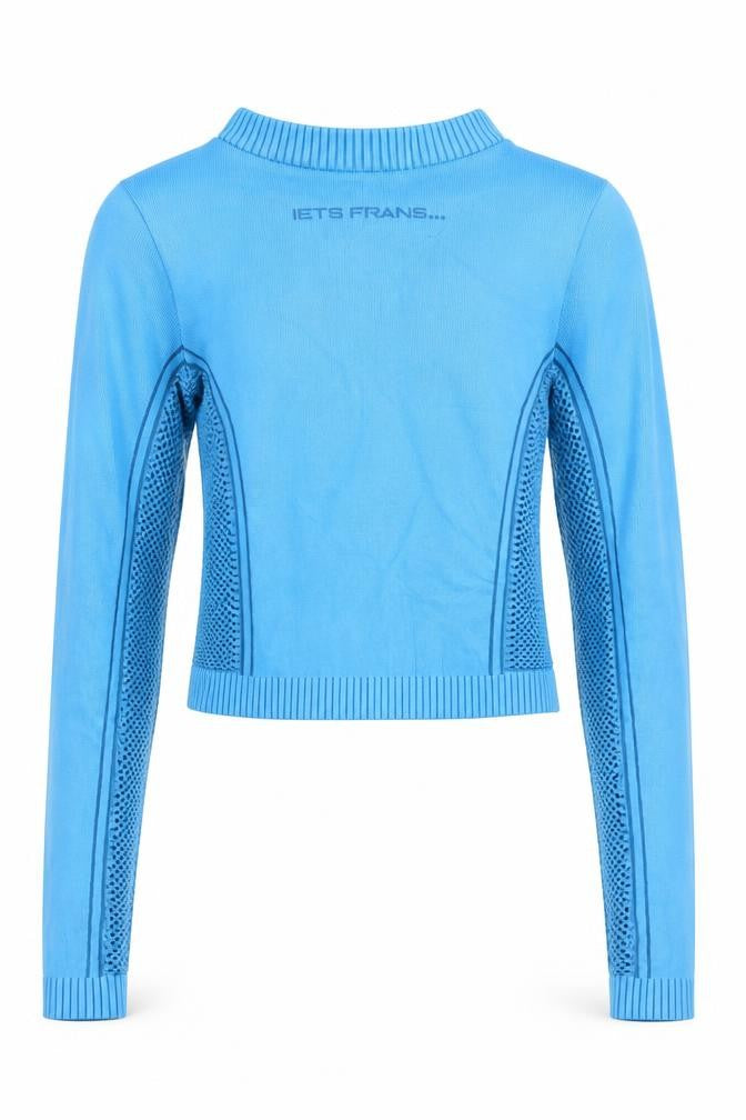 iets frans Blue Long Sleeve Cropped Activewear Top Size S