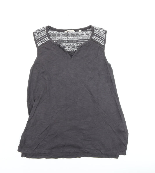 Fat Face Women's Black Cotton Sleeveless V-Neck Tank Top UK 10