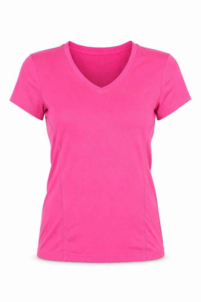 Puma Women's Pink V-Neck Slim Fit Sportstyle T-Shirt Size S