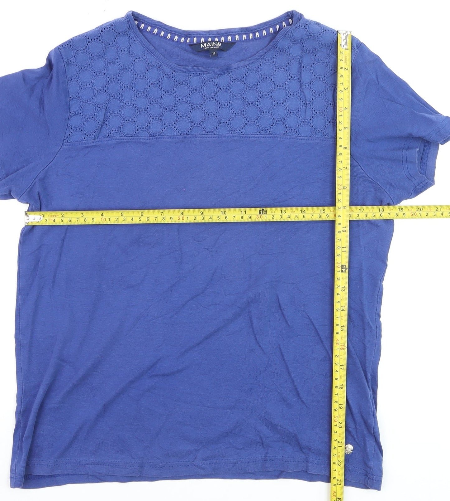 Maine New England Women's Blue Cotton Short Sleeve Eyelet T-Shirt Size 18