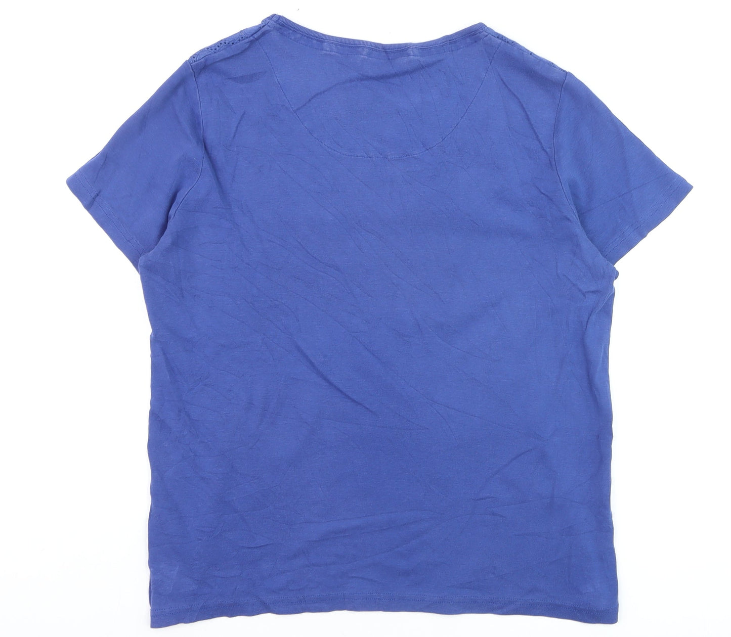 Maine New England Women's Blue Cotton Short Sleeve Eyelet T-Shirt Size 18