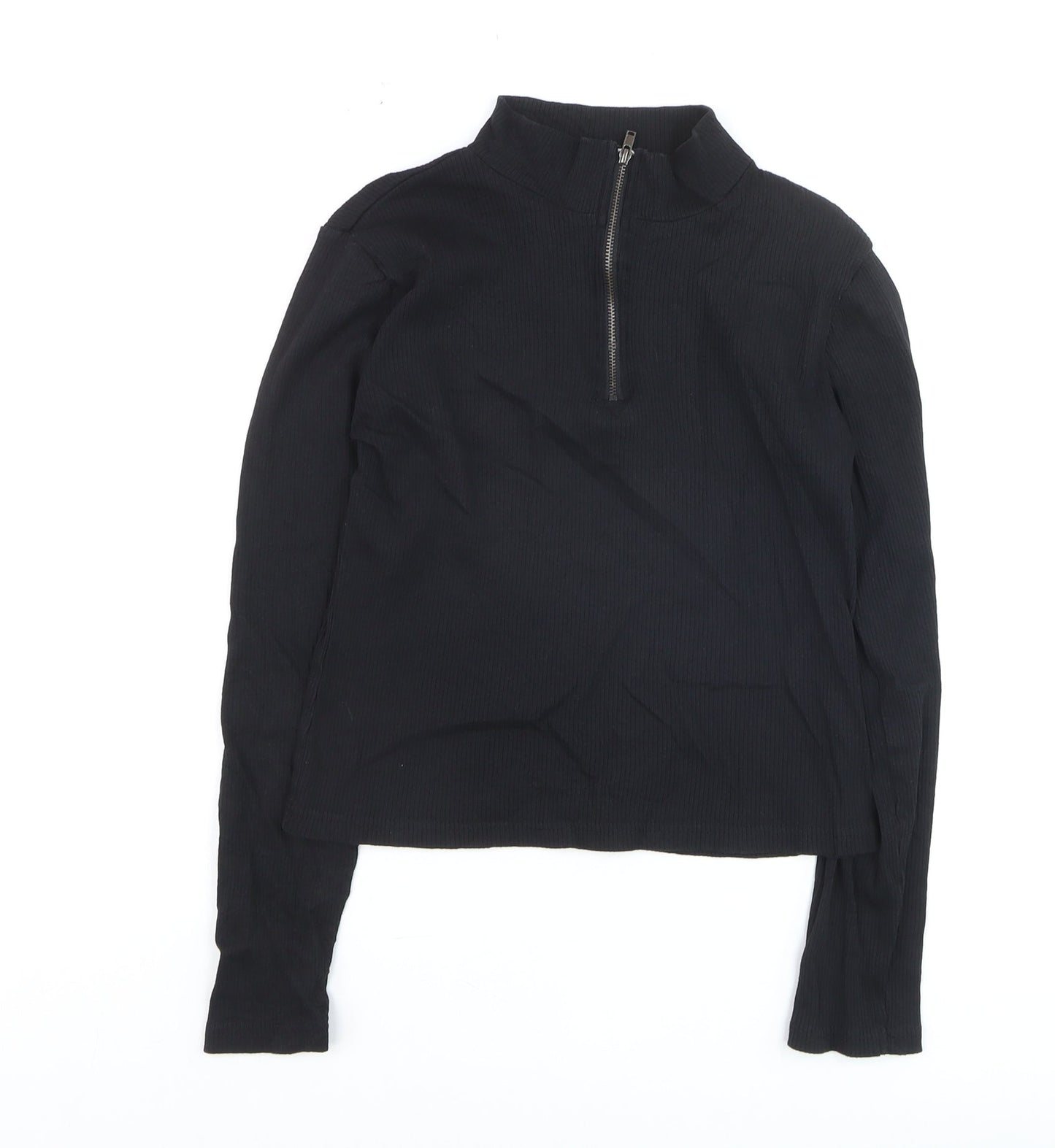 Brave Soul Women's Black Long Sleeve Mock Neck Zip Top L