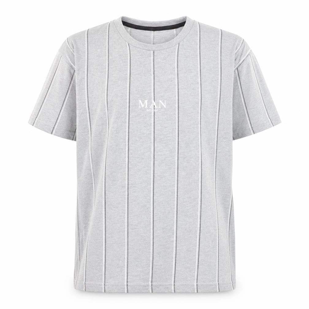 boohooMAN Unisex Grey Striped Basic T-Shirt Size M Crew Neck