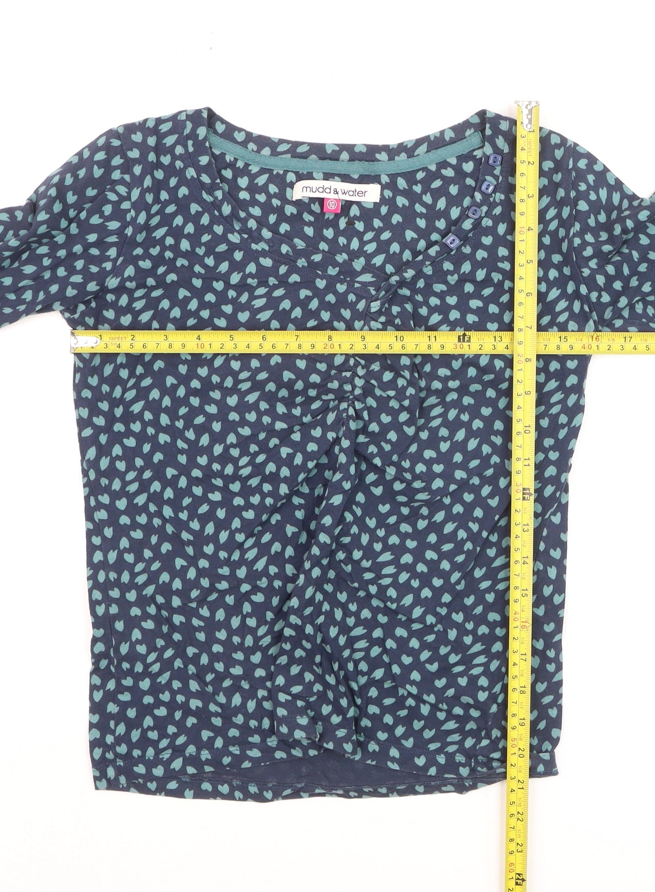 Mudd & Water Women's Blue Cotton Long Sleeve Patterned Blouse Size 10