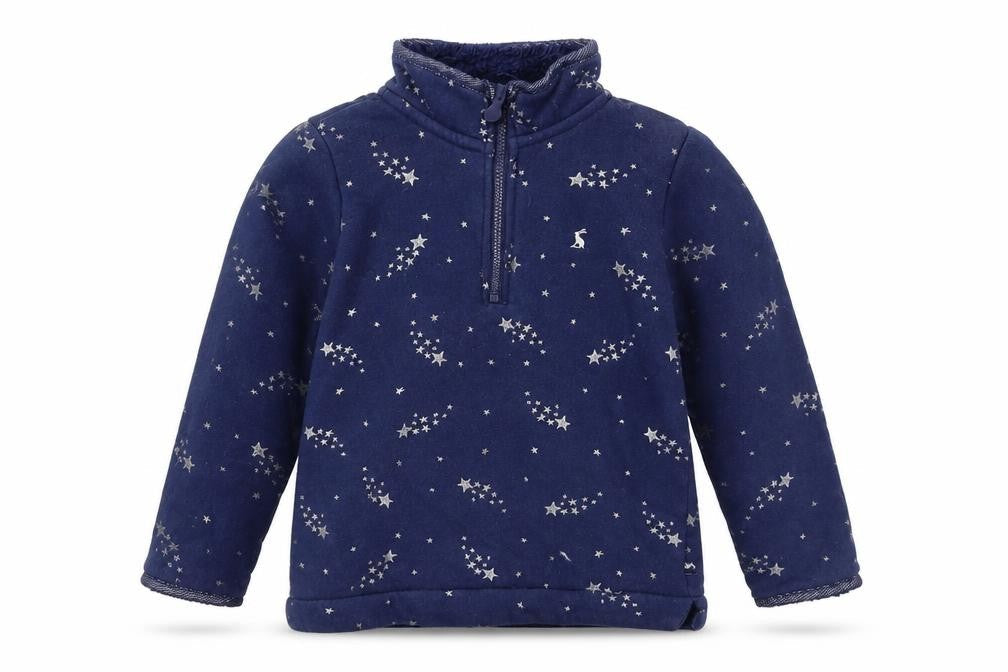 Joules Girls Blue Star Print Fleece 1/4 Zip Activewear Jacket 7-8 Years