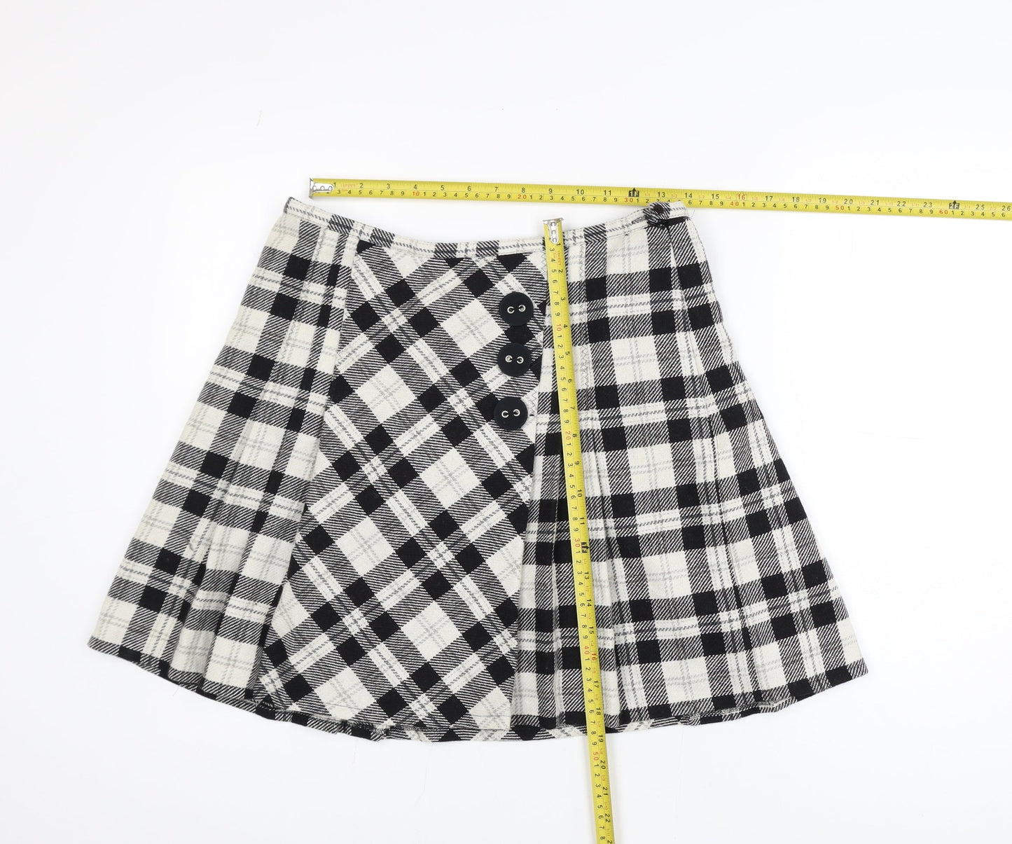 Marks and Spencer Women’s Black Plaid A-Line Wool Skirt Size 14L