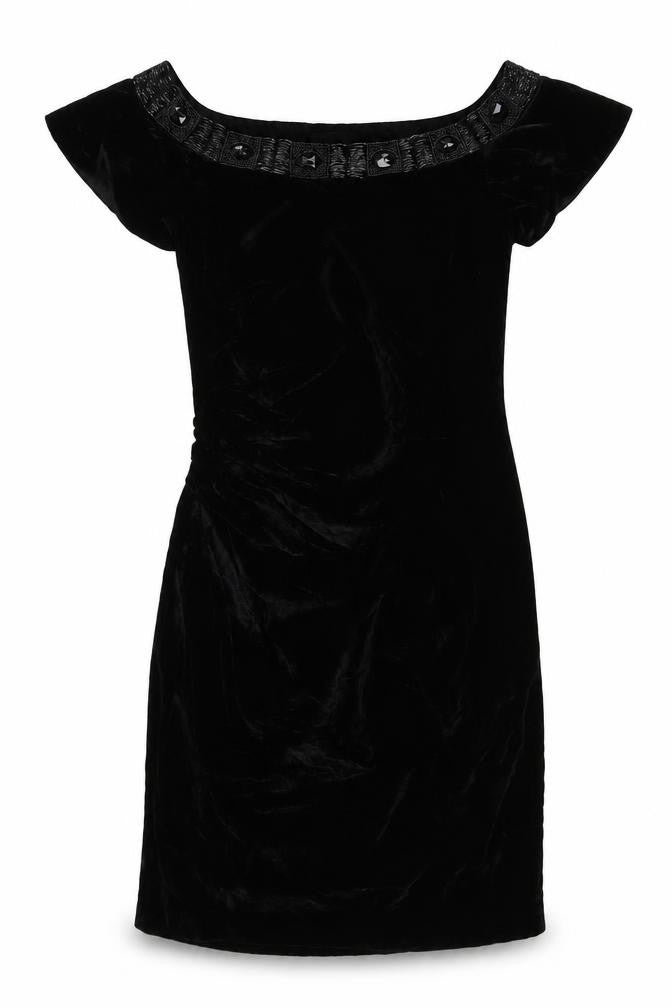 Pied A Terre Womens Black Velvet Beaded Bodycon Dress Size 10