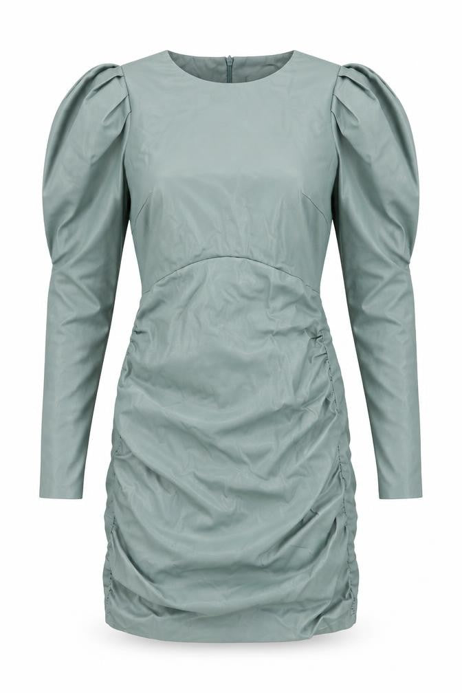 Zara Women Green XS Bodycon Puff Sleeve Ruched Short Dress