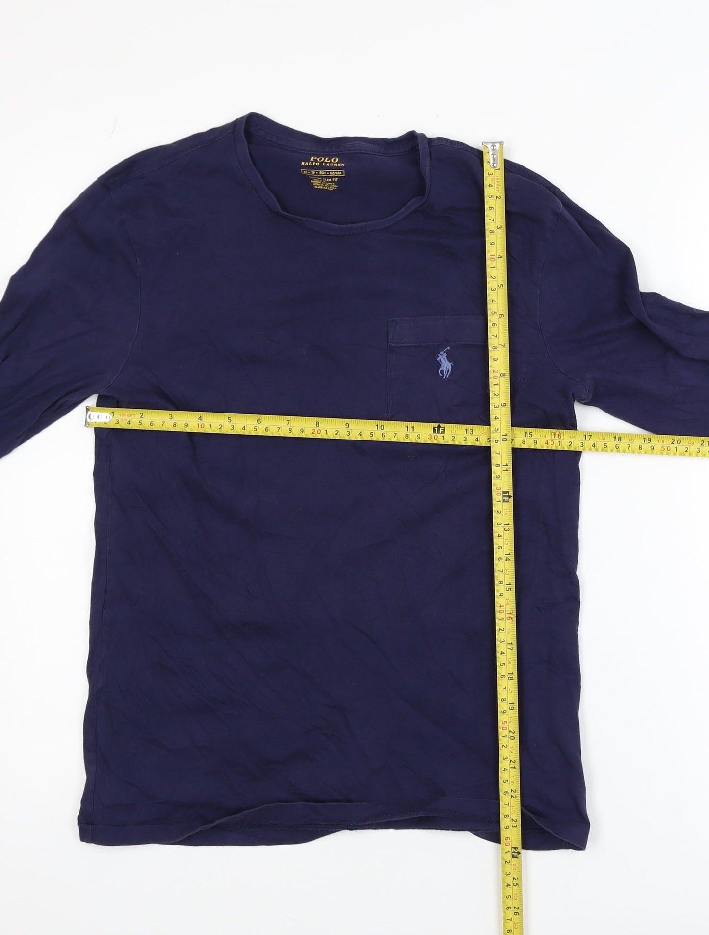 Ralph Lauren Men's Navy Blue Slim Fit Long Sleeve Cotton T-Shirt XS