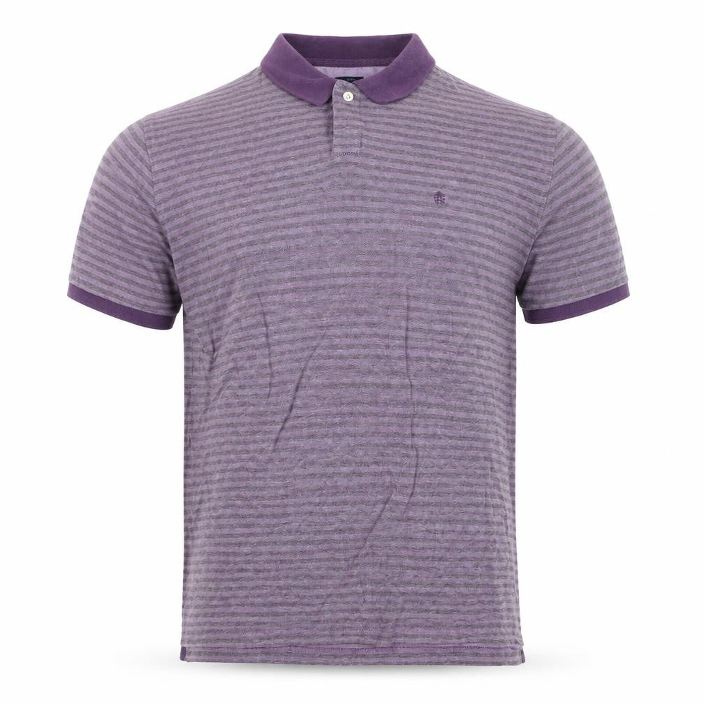 Front view of Criminal South Coast Men's Purple Striped Cotton Polo Shirt L