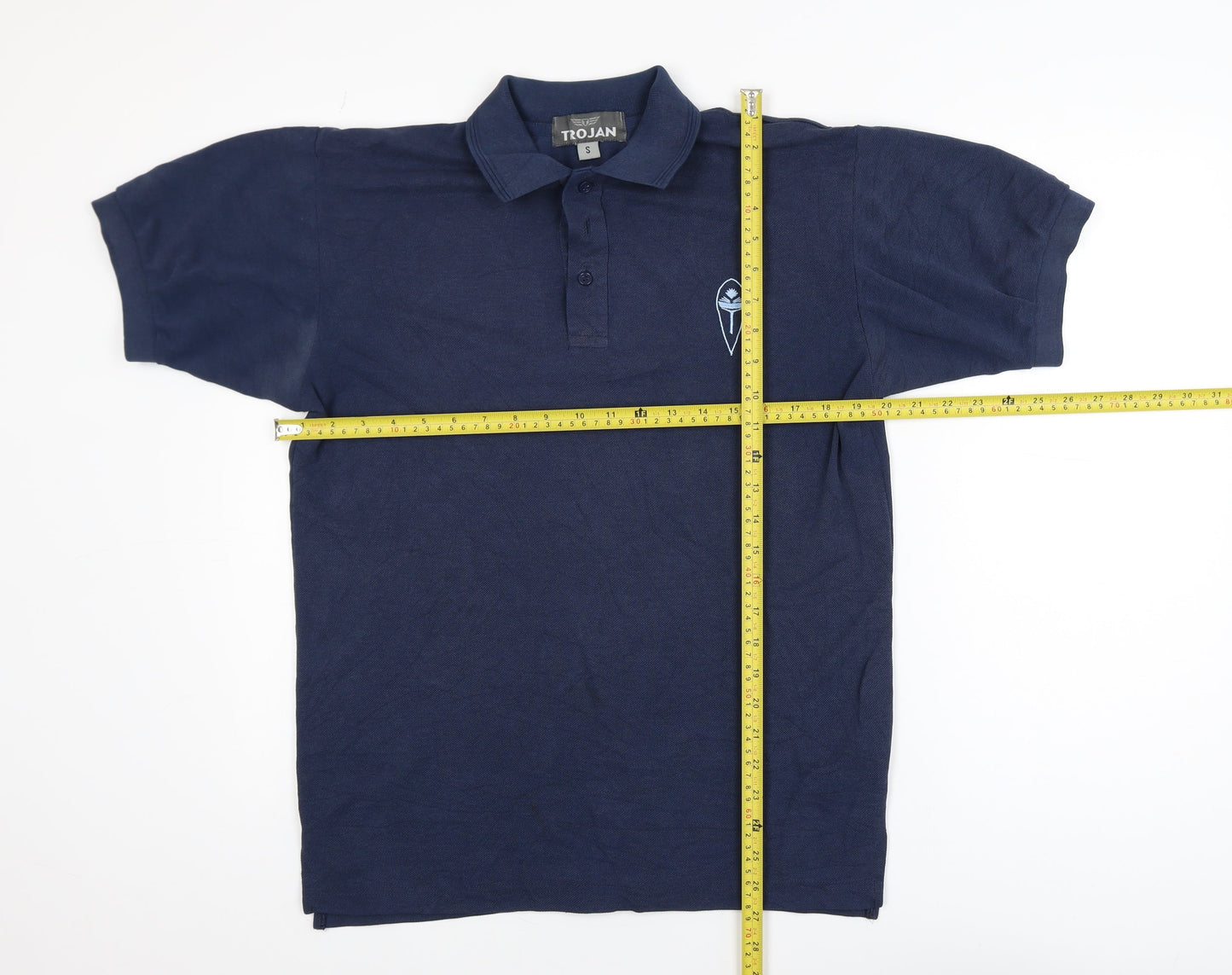 Trojan Men Navy Blue Small Short Sleeve Cotton Polo Shirt