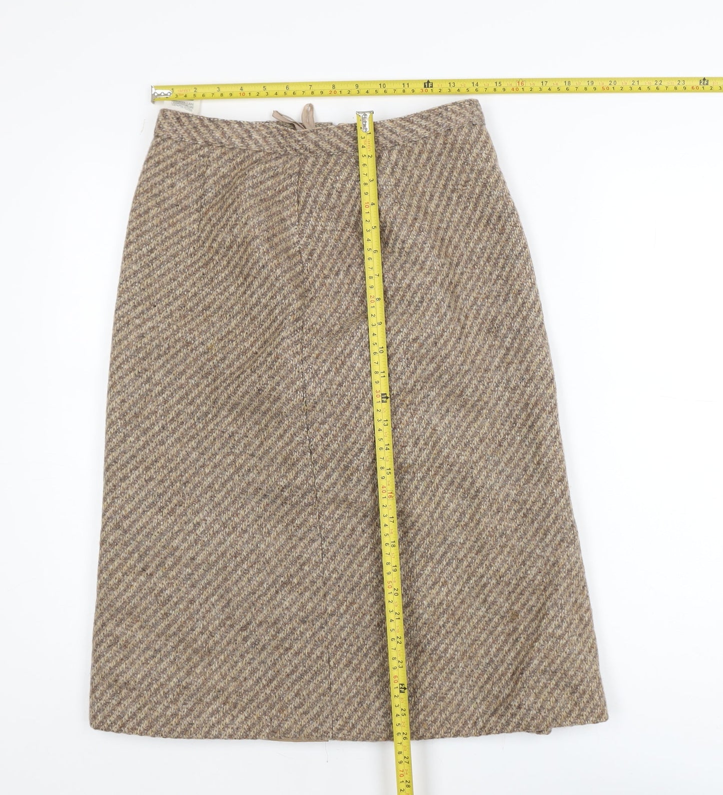 Marks and Spencer Women Brown Wool Tweed Pencil Skirt Size 14