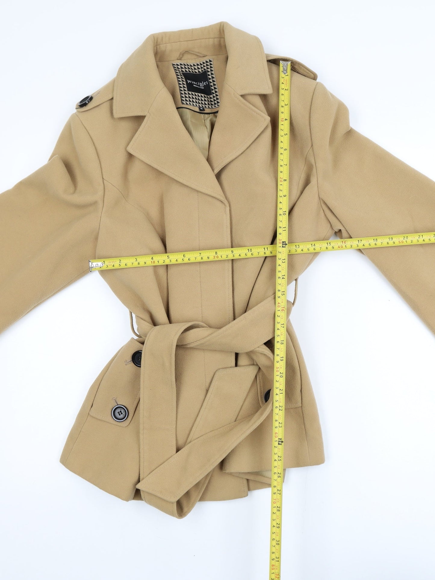 Principles by Ben de Lisi Women's Beige Belted Mid-Length Jacket Size 16