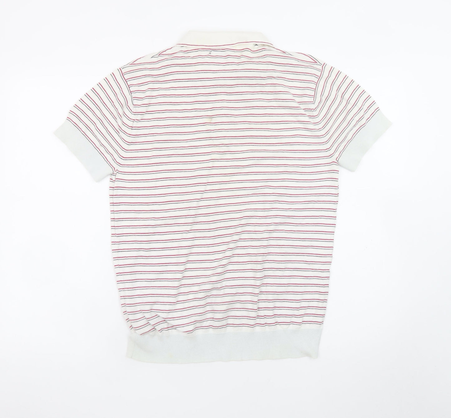 French Connection Men's White Striped Cotton Polo Shirt L