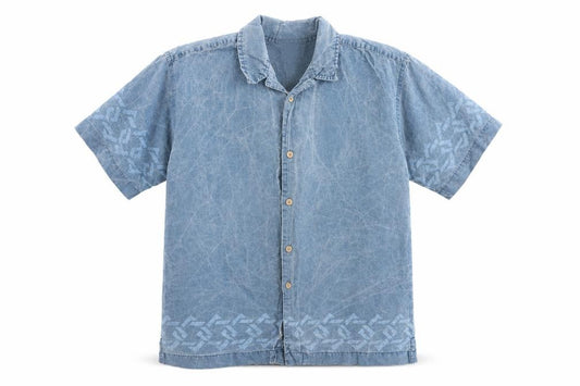 Arizona Jean Co. Men's Blue Dragon Print Short Sleeve Button-Up Shirt M