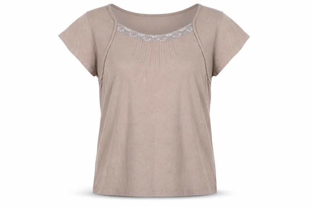 Front view of M&Co Women’s Brown XL Cotton Lace Trim Short Sleeve T-Shirt