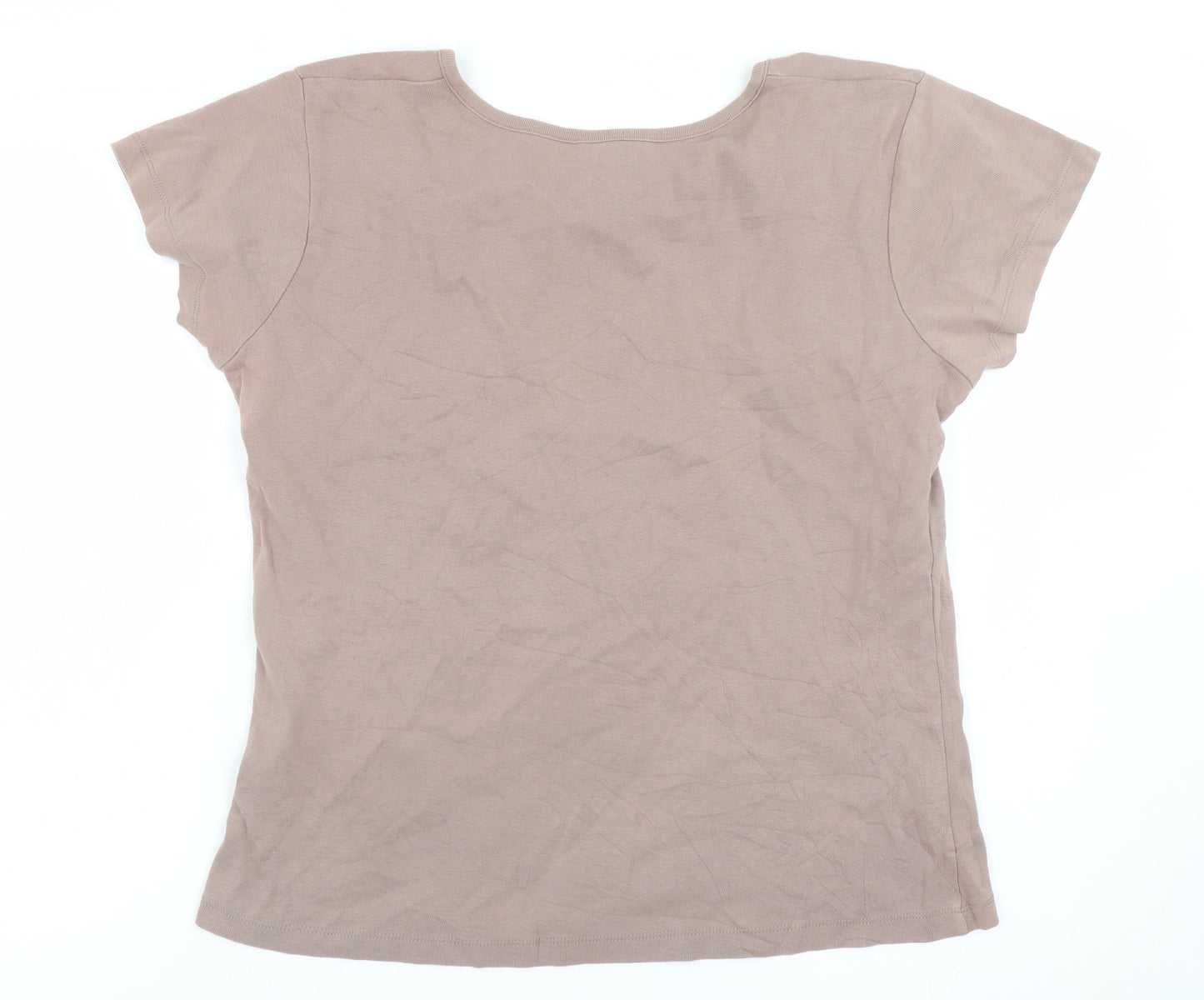 M&Co Women’s Brown XL Cotton Lace Trim Short Sleeve T-Shirt