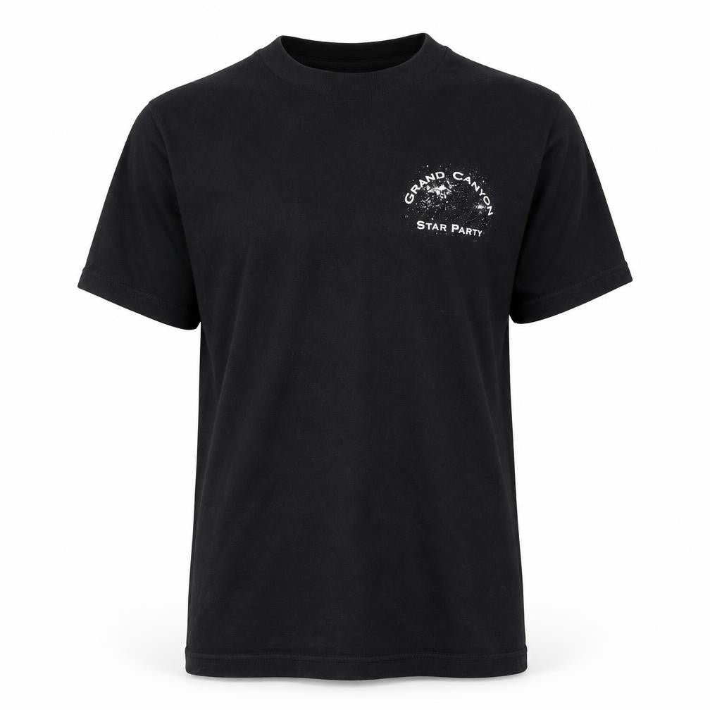 Front view of Bayside Men's Black Small Grand Canyon Star Party Graphic Cotton T-Shirt