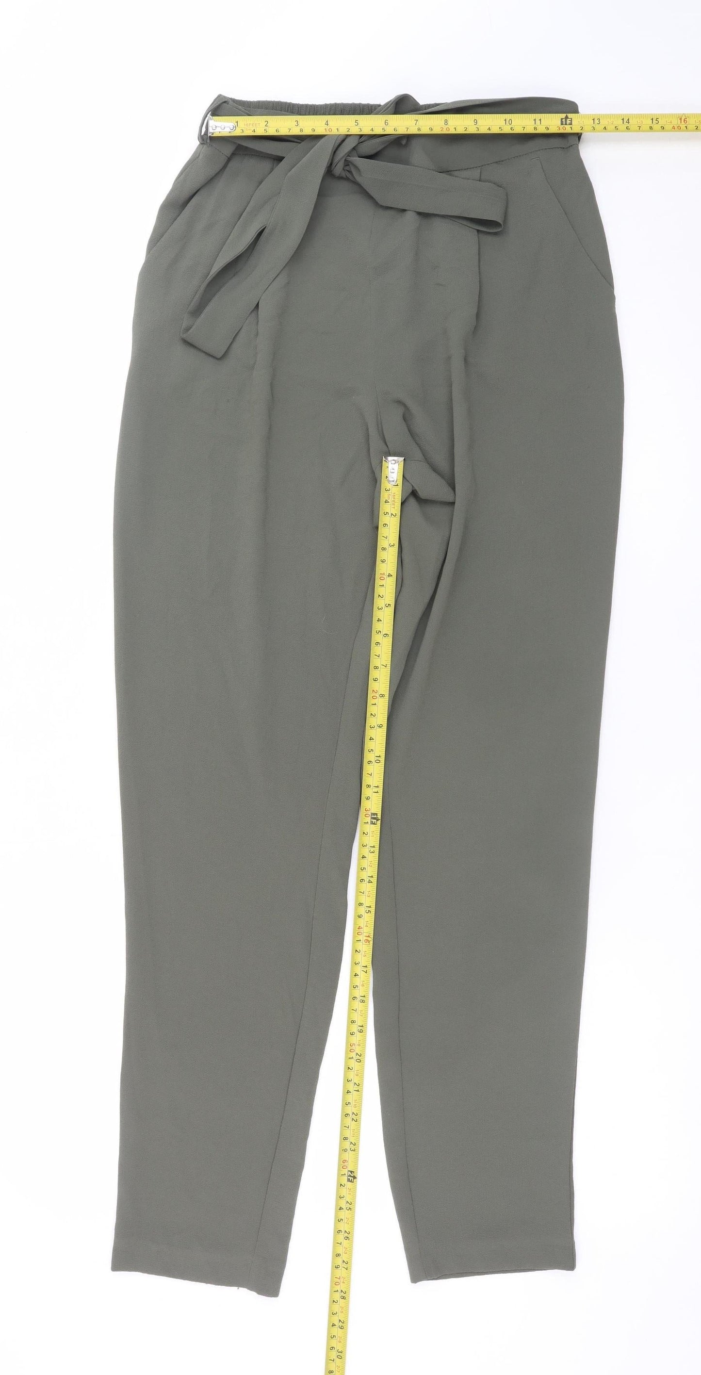 M&Co Womens Green Size 10 Paperbag Trousers Elastic Waist