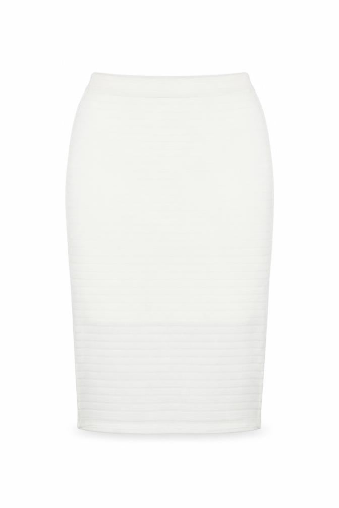 Front view of Missguided Women's White, size 10, Pencil Midi Skirt Stretch
