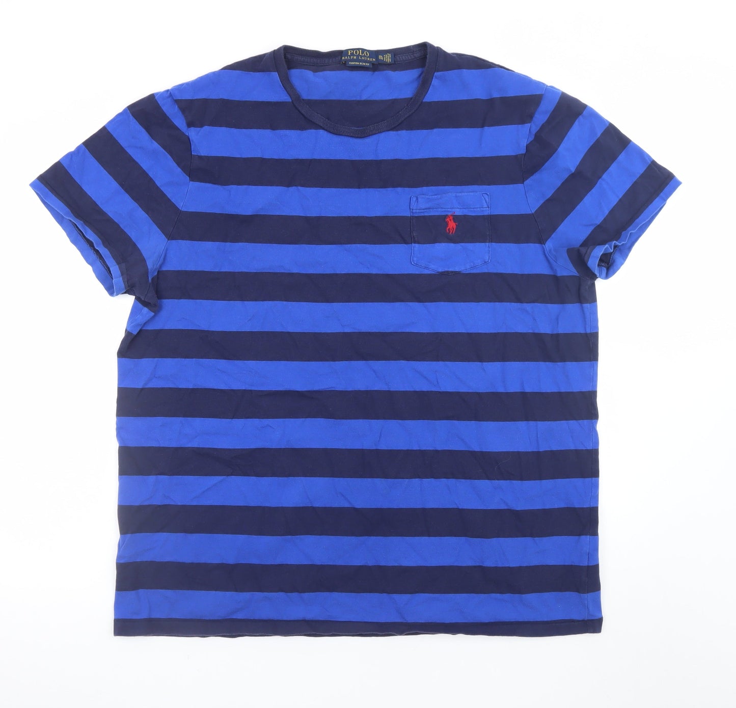 Ralph Lauren Men’s Blue Striped 2XL Slim Fit Cotton T-Shirt
