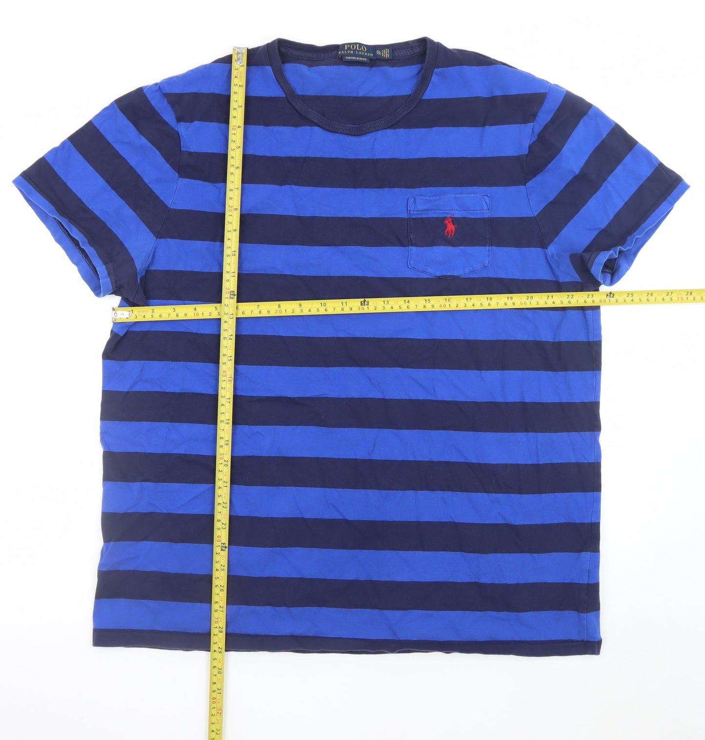 Ralph Lauren Men’s Blue Striped 2XL Slim Fit Cotton T-Shirt