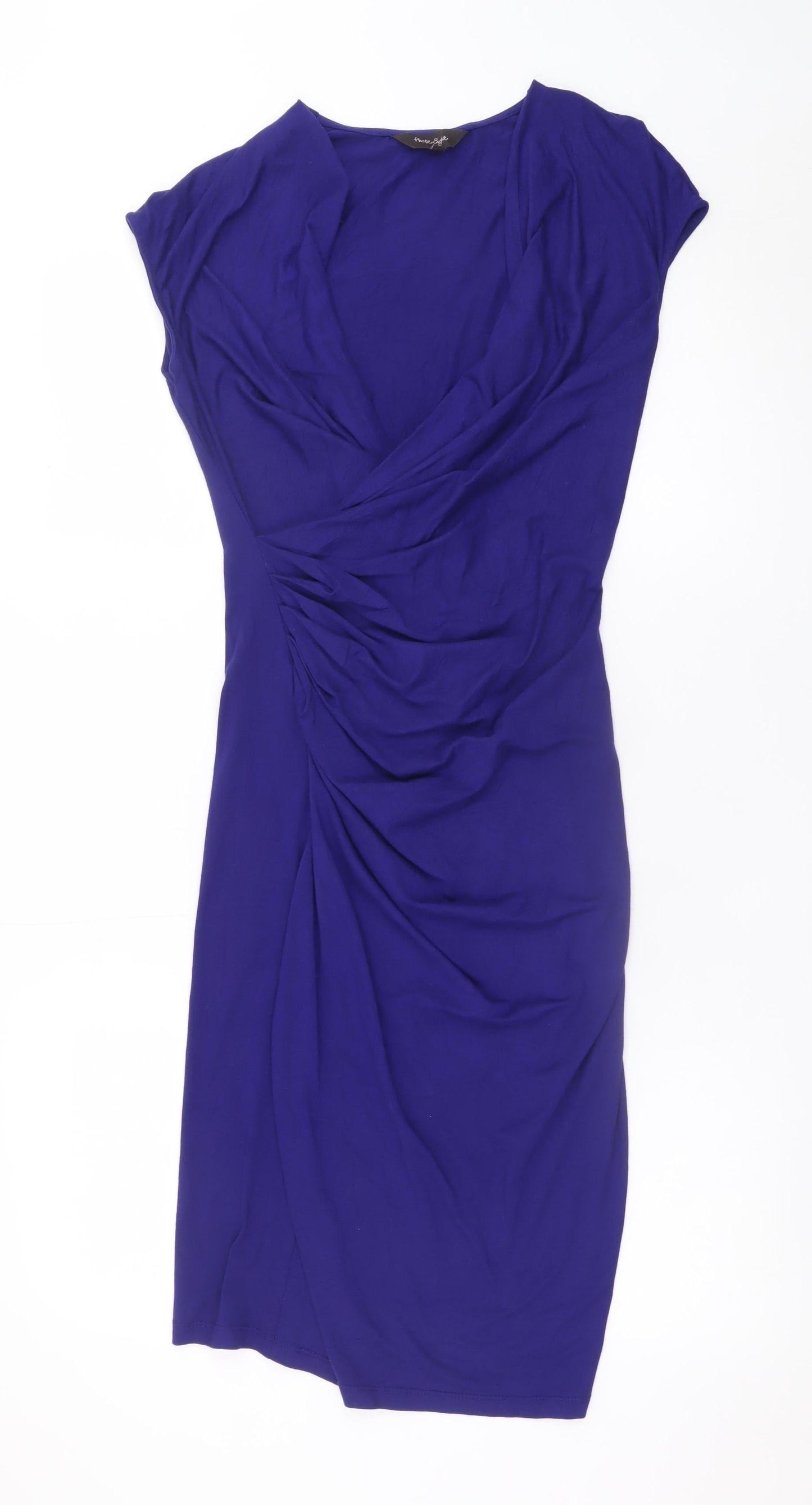 Phase Eight Women’s Blue Size 8 Wrap Dress Short Sleeve V-Neck Ruched