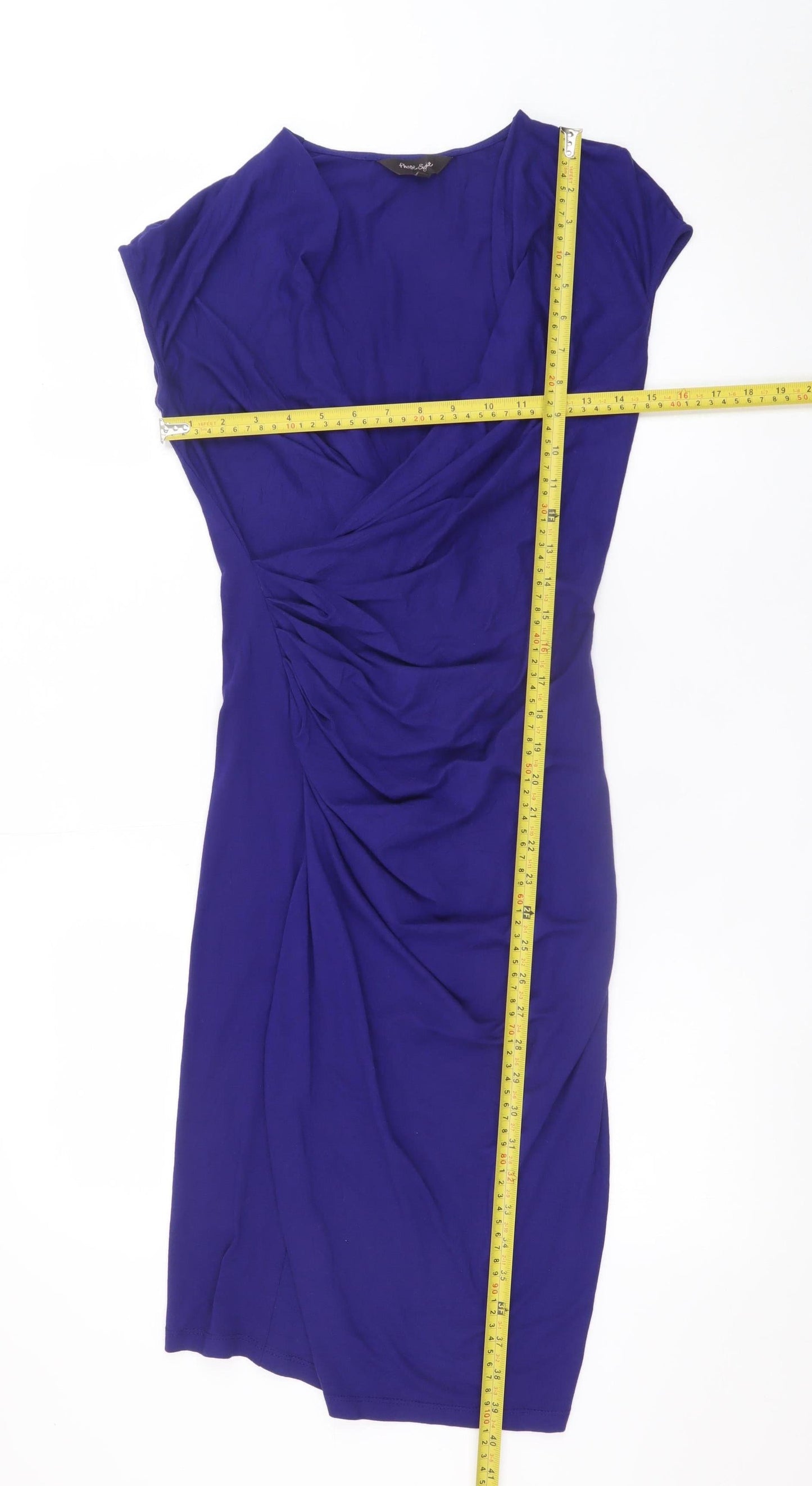 Phase Eight Women’s Blue Size 8 Wrap Dress Short Sleeve V-Neck Ruched
