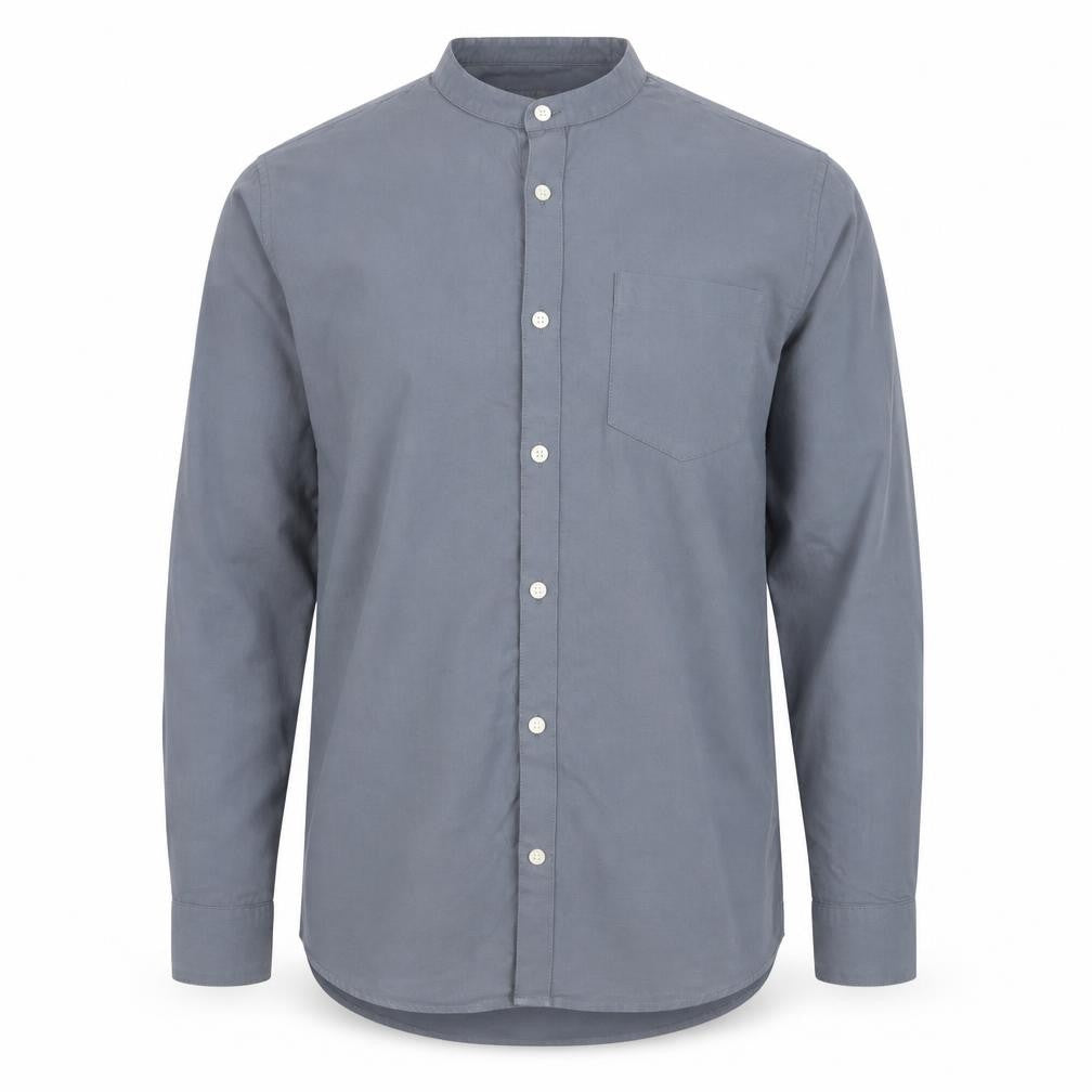 River Island Men's Blue Cotton Band Collar Button-Up Shirt M