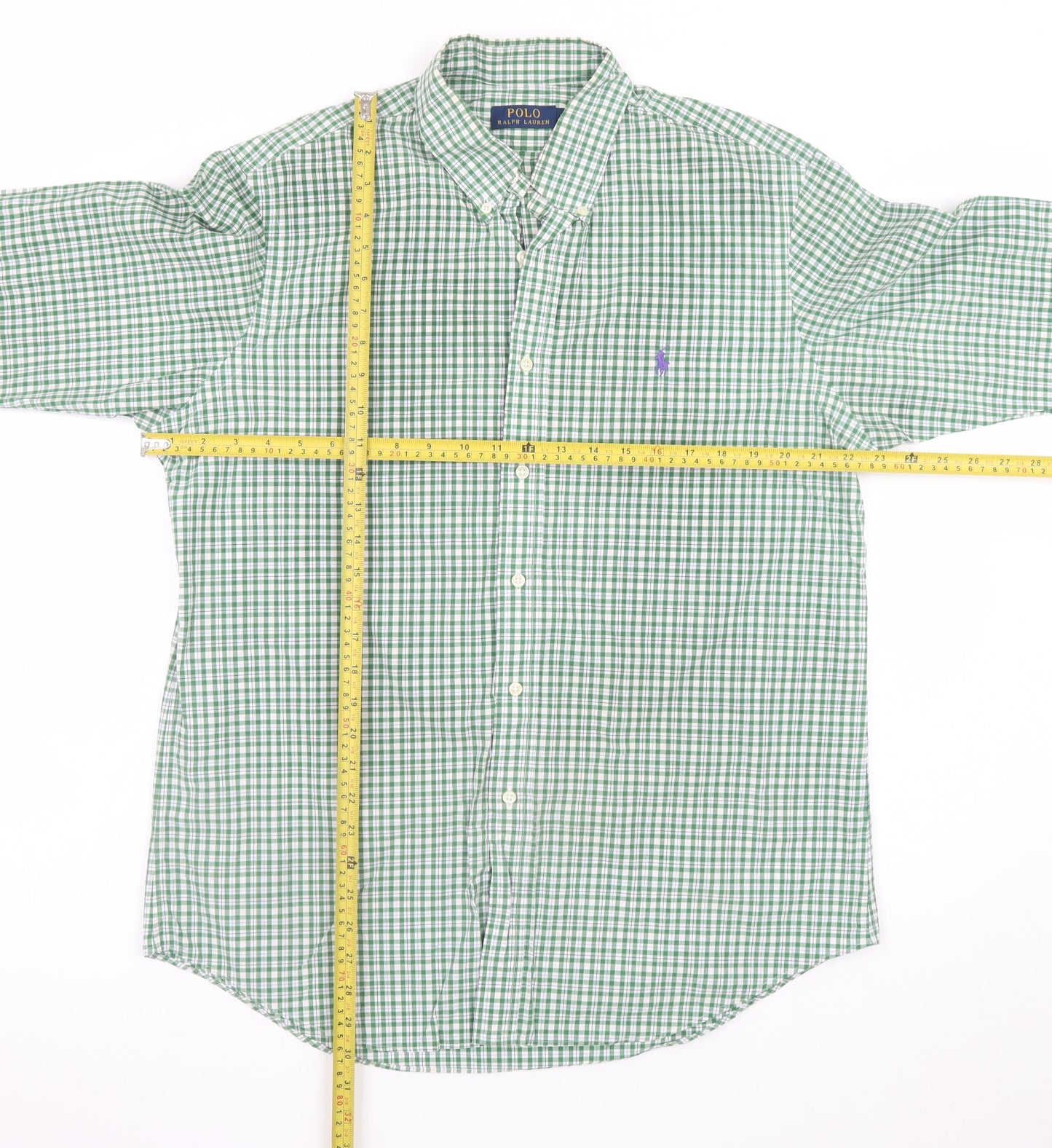 Ralph Lauren Men's Green Check Button-Down Cotton Shirt L