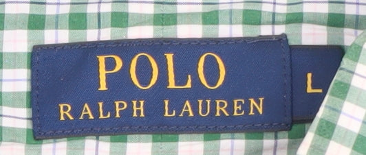 Ralph Lauren Men's Green Check Button-Down Cotton Shirt L