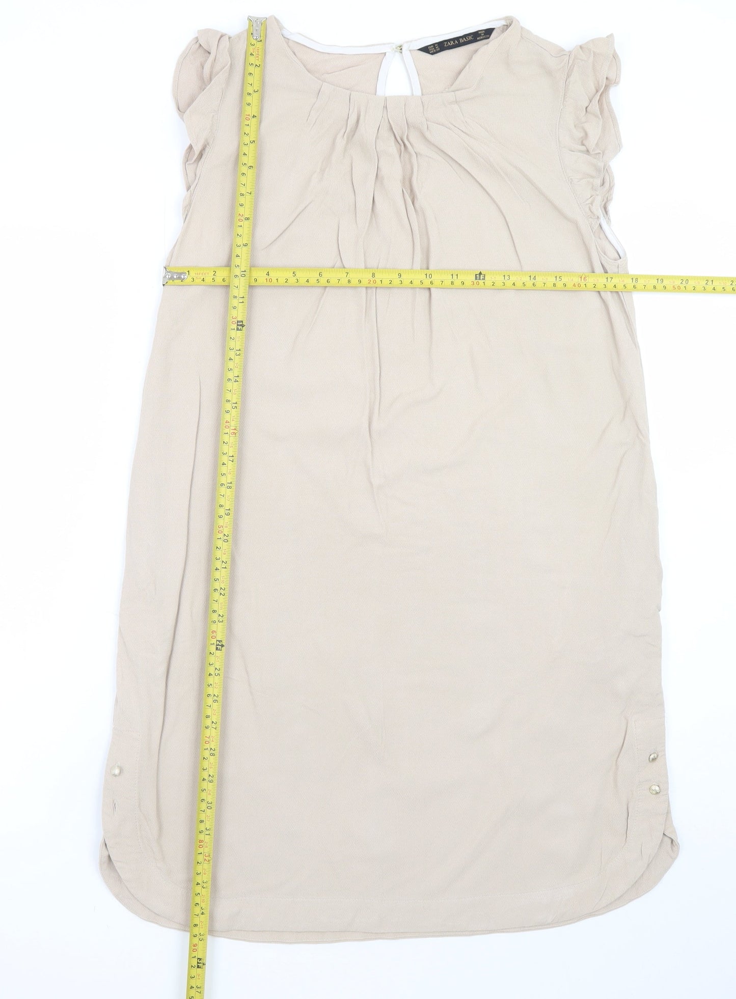 Zara Basic Women Beige Sleeveless Shift Dress Size M