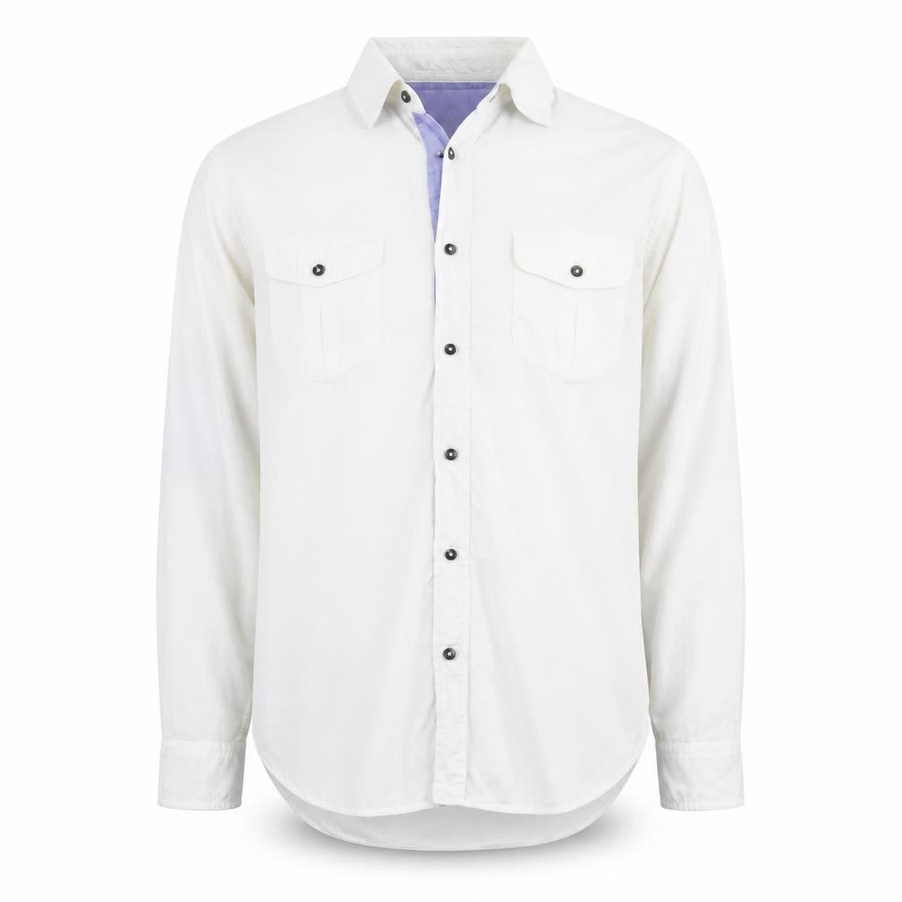 Front view of Zara Man White Long Sleeve Classic Sport Shirt Men's L