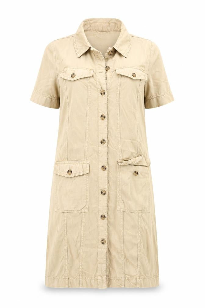 Object Women Beige Cotton Shirt Dress Size 10 Short Sleeve Casual