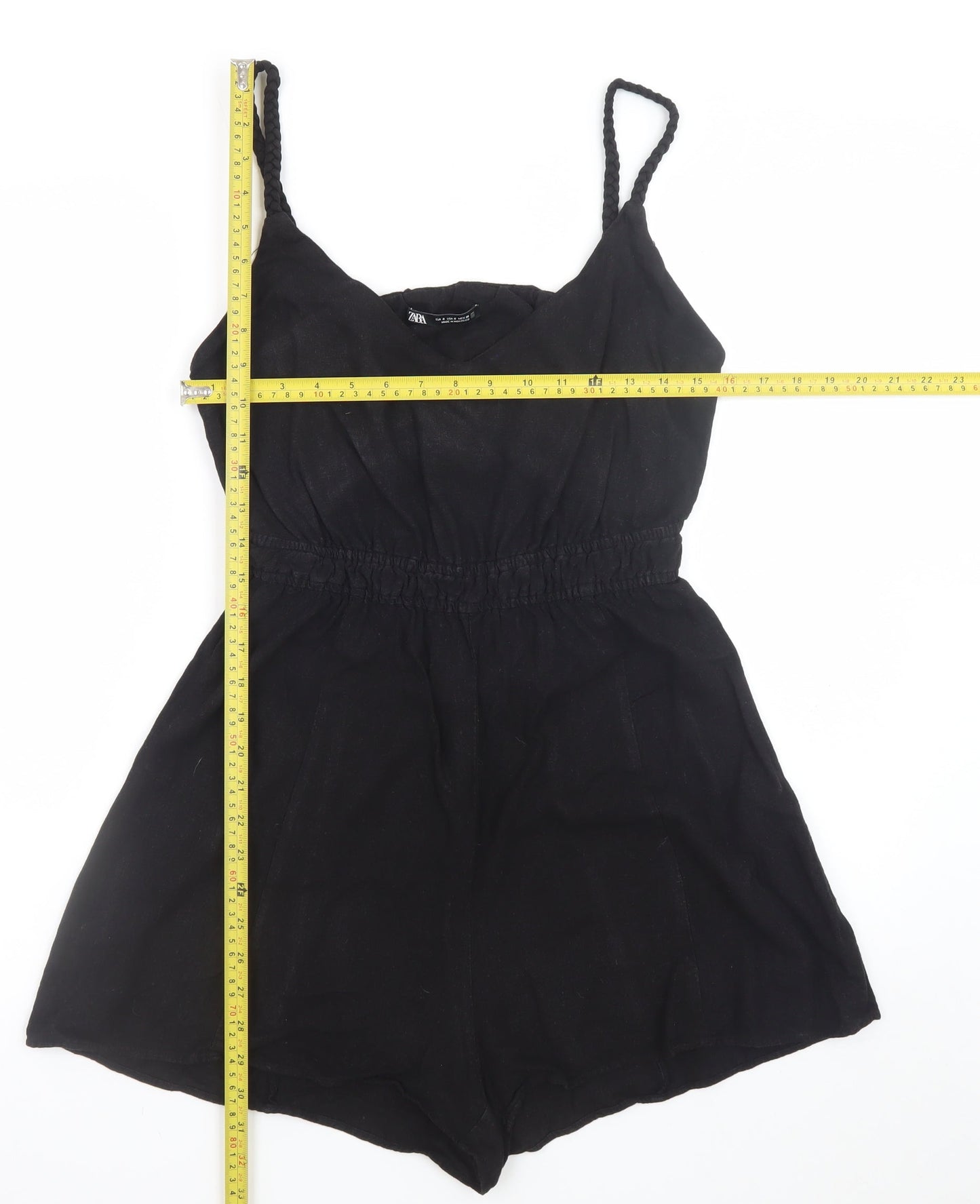 Zara Women Black Sleeveless Playsuit Size S Elastic Waist Cutout Back
