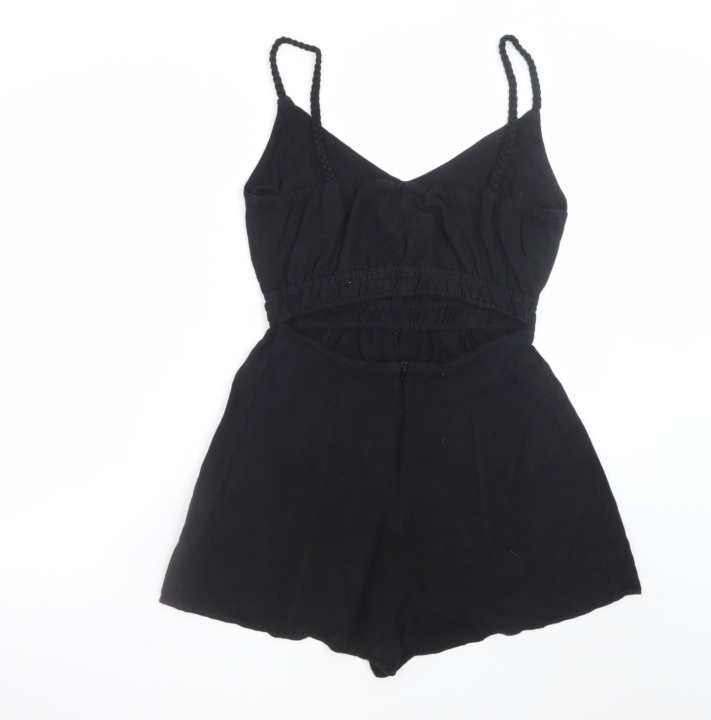Zara Women Black Sleeveless Playsuit Size S Elastic Waist Cutout Back