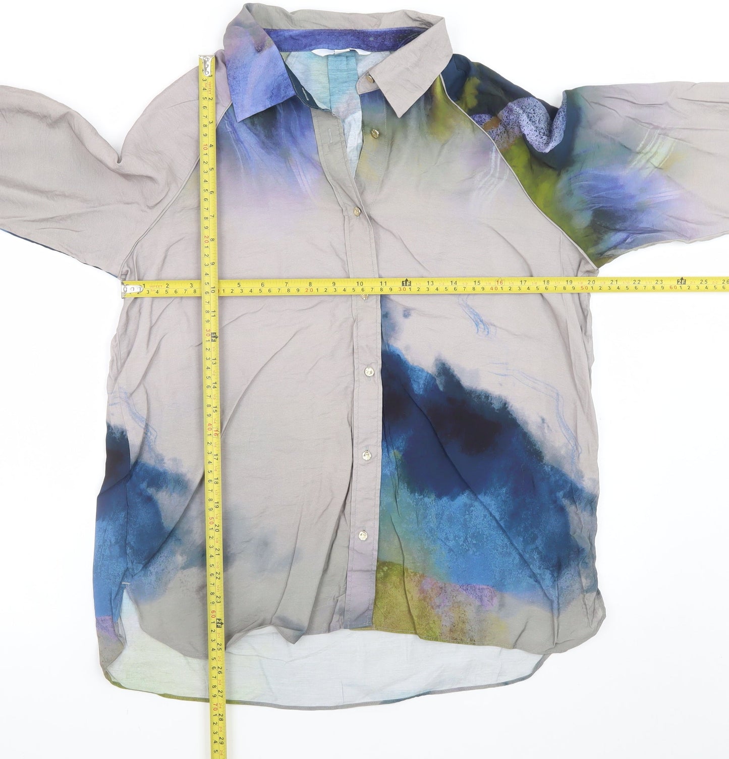 NEXT Multicoloured Artistic Print Viscose Long Sleeve Shirt Size 14
