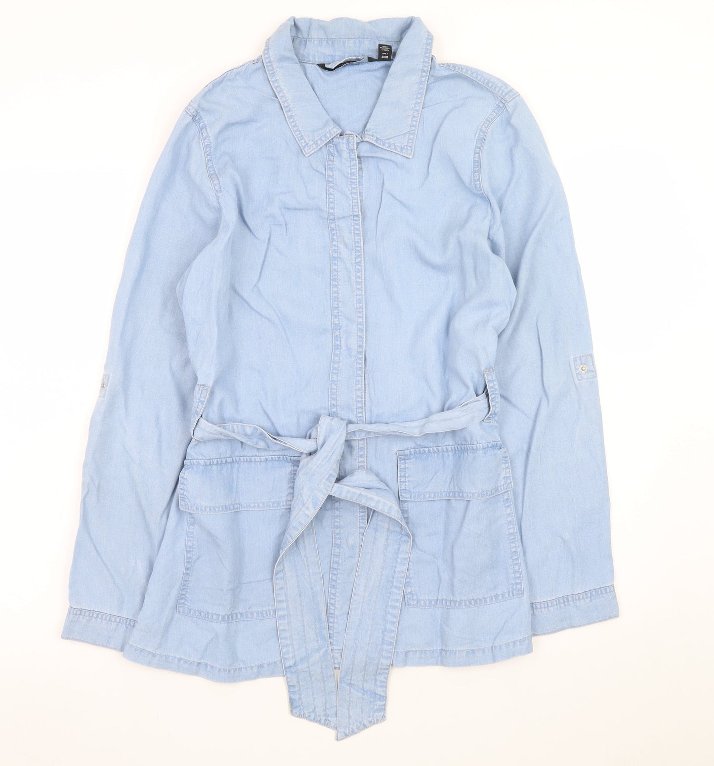 Vero Moda Womens Blue Lyocell Belted Shirt Dress L