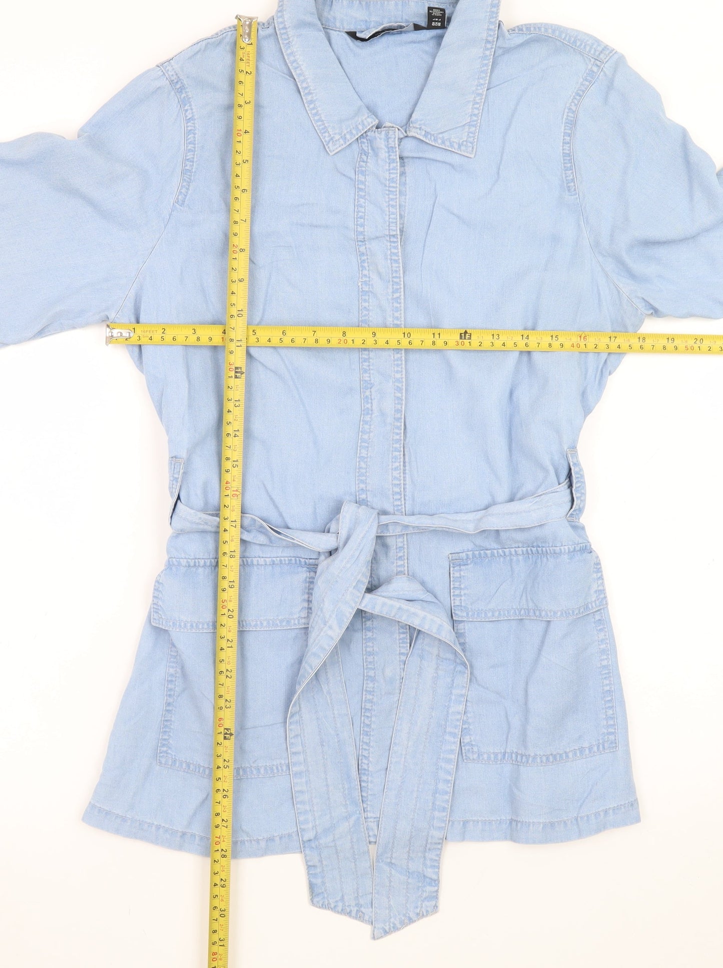 Vero Moda Womens Blue Lyocell Belted Shirt Dress L
