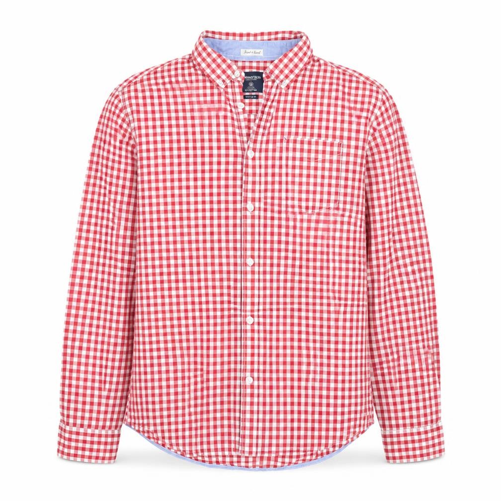 Springfield Men’s Red Check Button-Down Long Sleeve Cotton Shirt XL