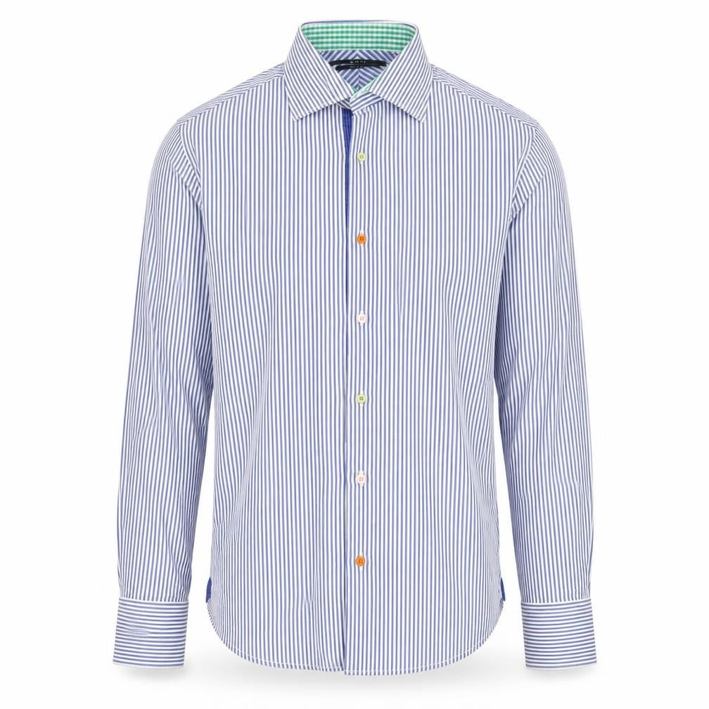 Front view of GANT Men's Blue Striped Slim Fit Long Sleeve Cotton Shirt M 39/40